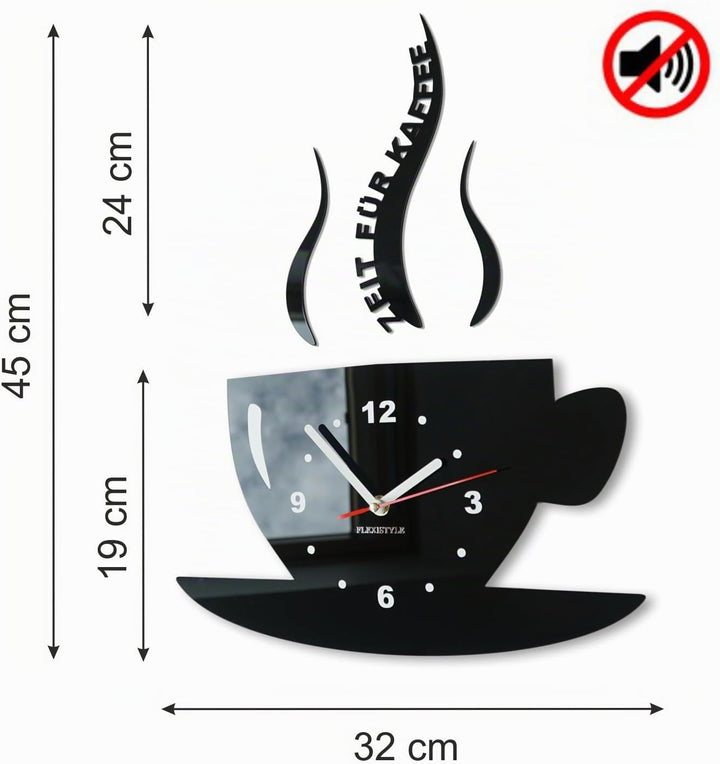 FLEXISTYLE Tasse Zeit für Kaffee Moderne Küche Wanduhr, 3D römisch, wanduhr deko (Braun (Milchschoko