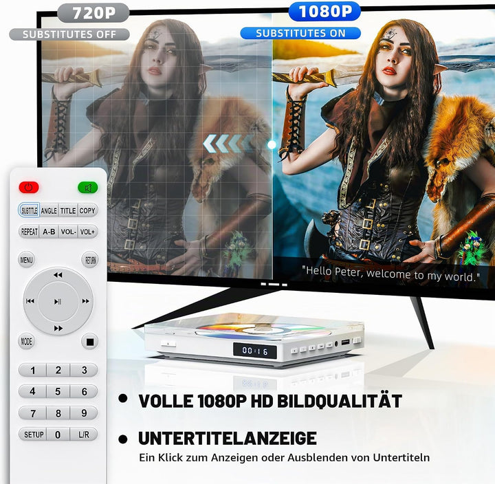 HDMI DVD Player für TV, Kompakter DVD Player HDMI mit Kopfhörer, eingebautem Lautsprecher und USB An
