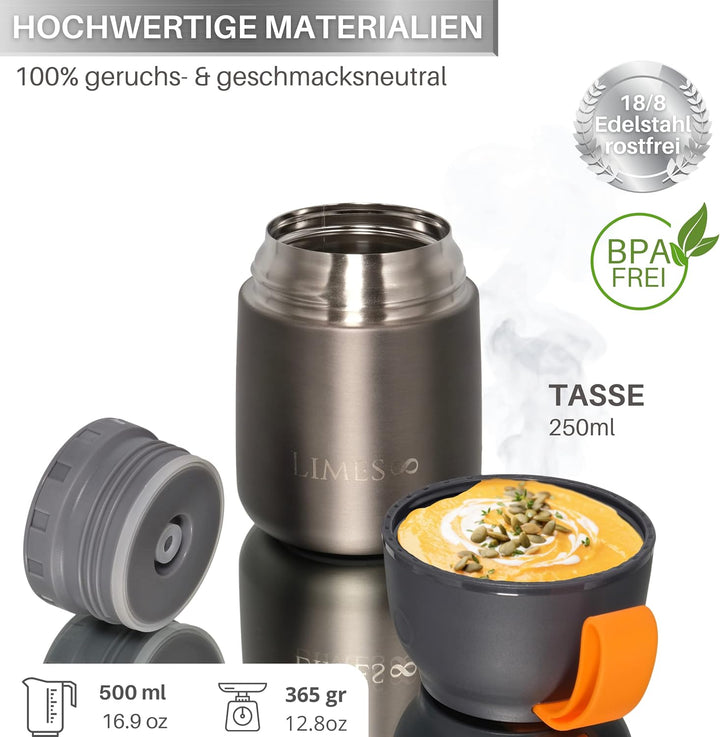 Edelstahl Thermobehälter für Essen - 500ml - Thermo Lunchbox - Warmhaltebehälter für Speisen - Essen