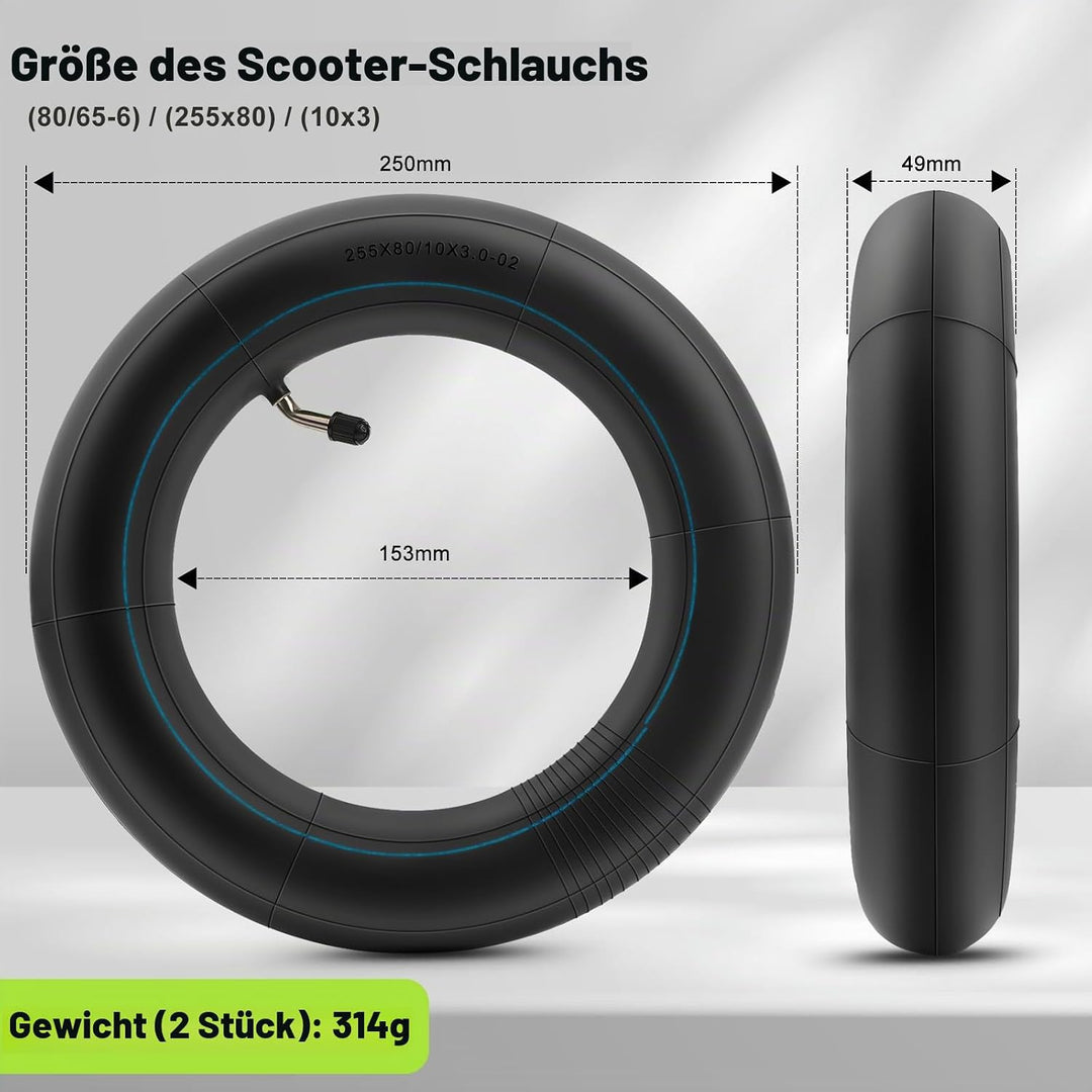 80/65-6 Schlauch Verstärkt, 255x80 Schlauch E Scooter mit Silbernes Ventil 45°, E Scooter Ersatzschl