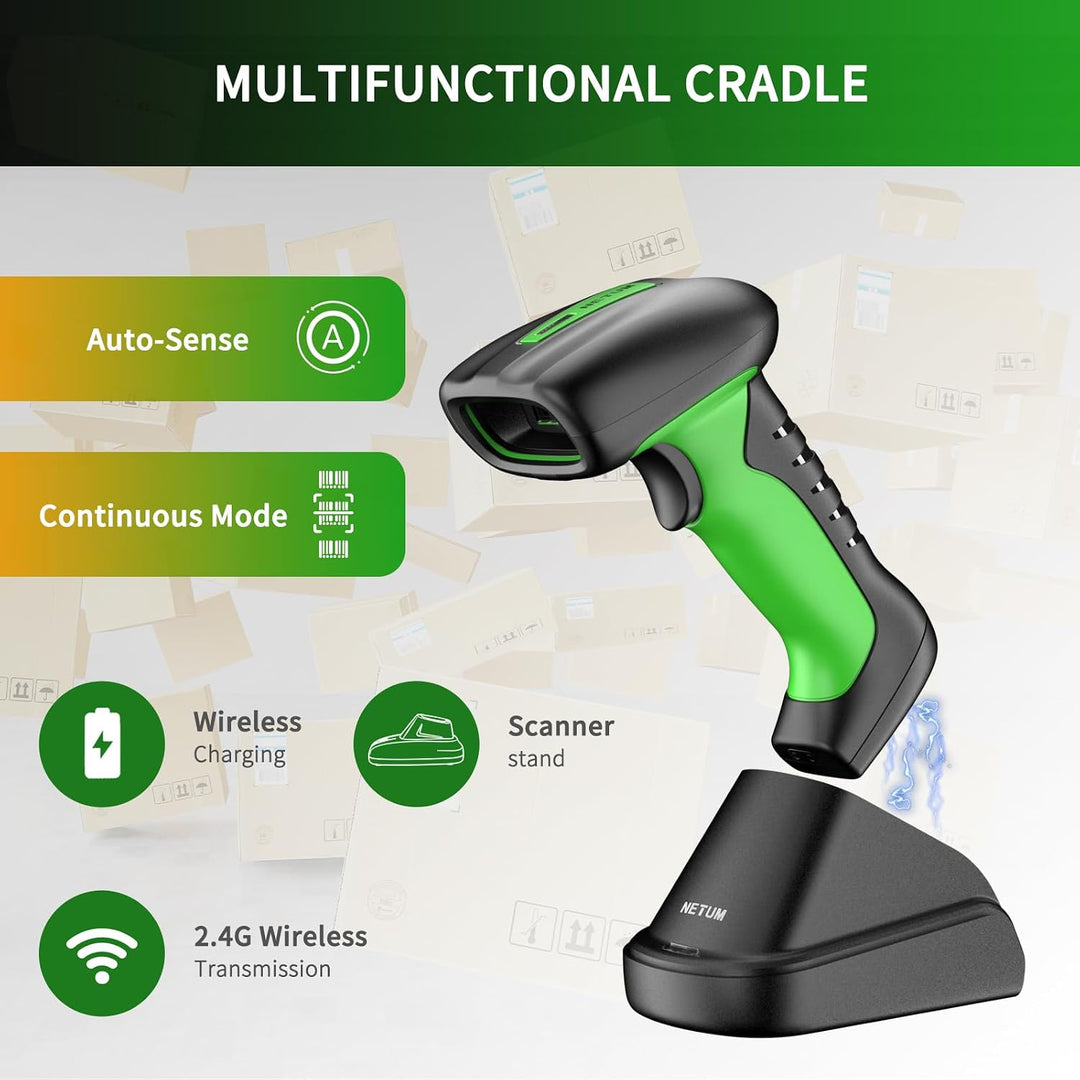 NETUM Industrieller Barcode Scanner 1D 2D Bluetooth mit Ladestation Kabelloser Leser 2600 mAh Akku S