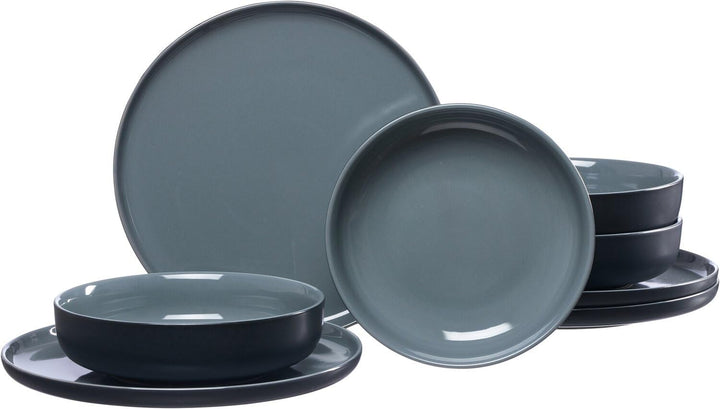 Ritzenhoff &amp; Breker Tafelservice Jasper, 8-teilig, Schwarz, Steinzeug, Speiseteller und Suppenschale