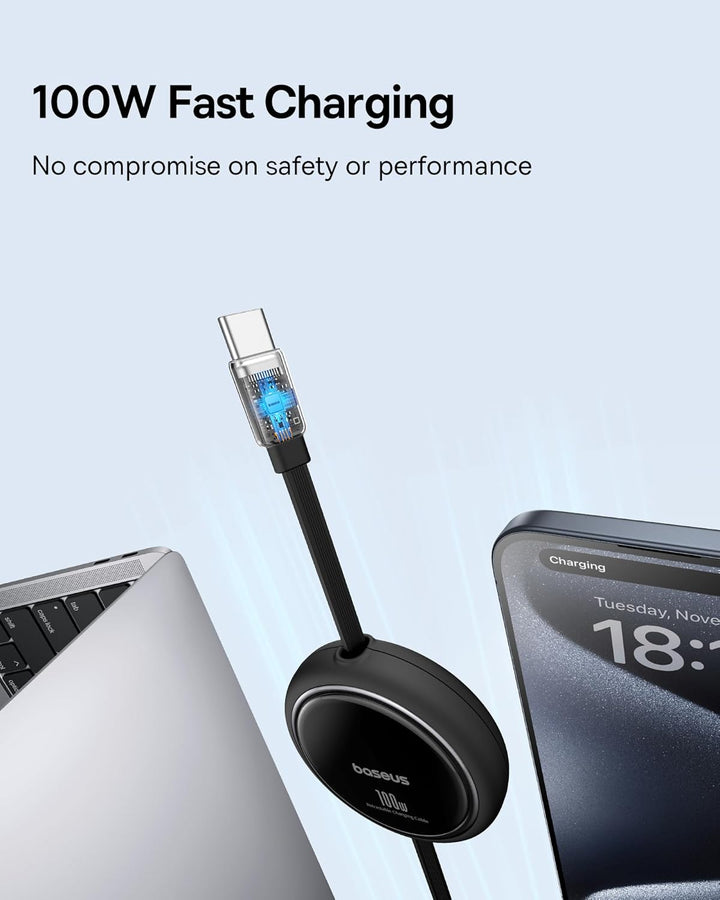Baseus USB C auf USB C Kabel Rollbar, 100W 1m Mini Einziehbar Schnellladekabel, USB C Ladekabel für