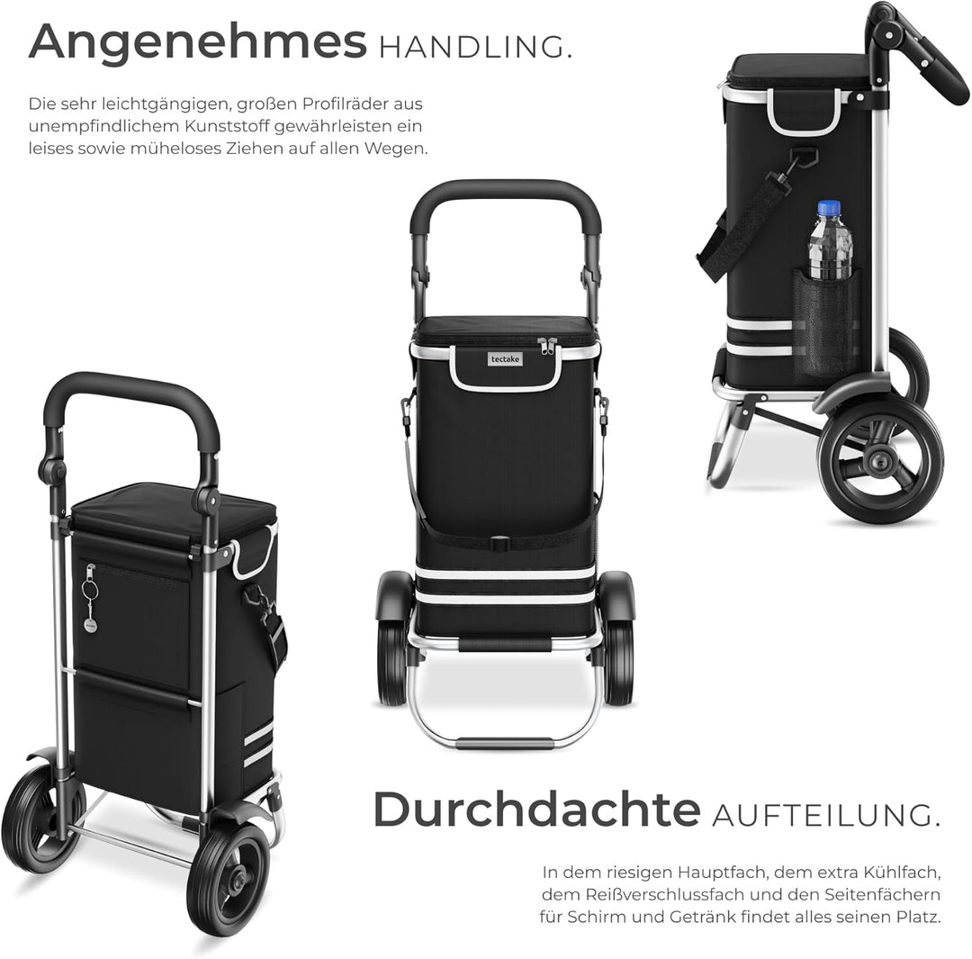 tectake® Einkaufstrolley 3-in-1 klappbar mit Kühltasche, 30 kg belastbar, 45,5 L, Einkaufsroller, Sh