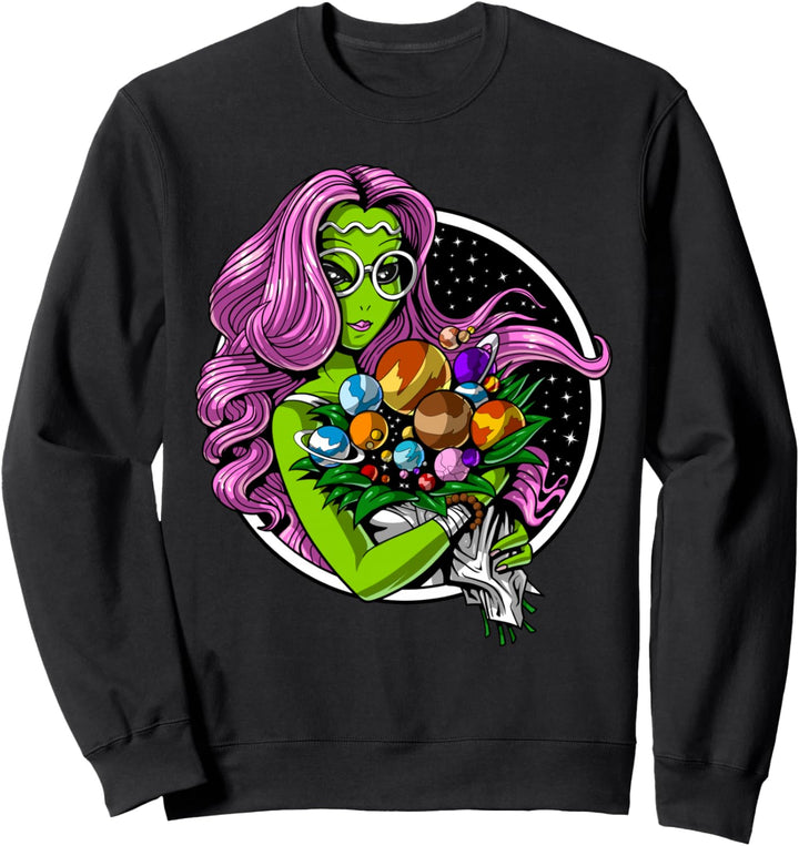 Weltraum Ausserirdische Alien Hippie Psychedelisches Damen Sweatshirt