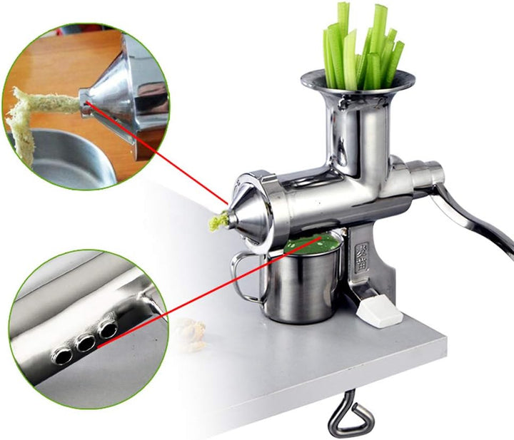 Weizengras Saftpresse Manuell Entsafter Obst Gemüse Handpresse mit Sieb und Reinigungsbürste, Tischk
