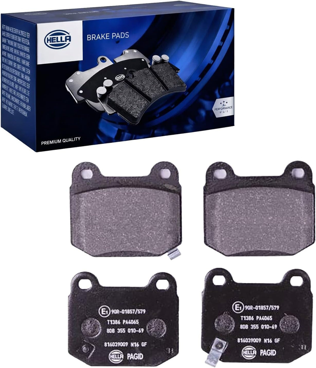 HELLA PAGID 8DB 355 010-691 Bremsbelagsatz - T1386 - Dicke/Stärke: 14.3mm - Bremssystem: Brembo - mi