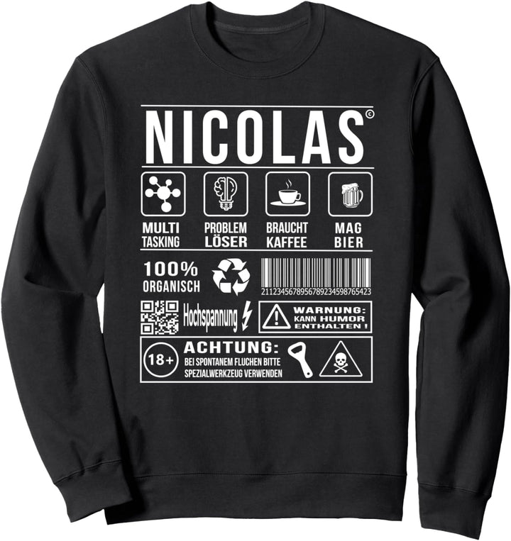 Vorname Nicolas Lustiger Spruch Humor Sweatshirt