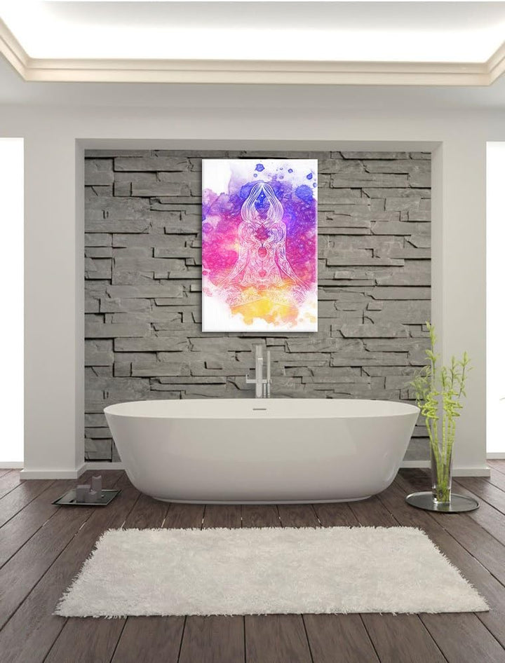 Pixxprint Lotoshaltung Yoga Kunst Buntstift Effekt, Format: 100x70 auf Leinwand, 100x70