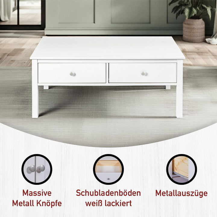 Inter Link Couchtisch aus Kiefer Massivholz mit Schublade – Wohnzimmertisch – Robuster Sofatisch mit