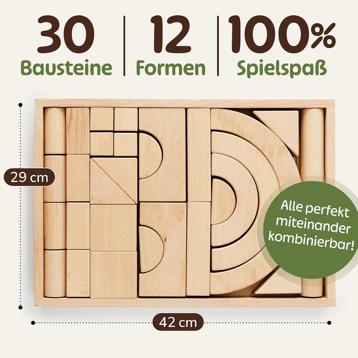 Merle Toys® Holzbausteine ab 2 3 4 Jahren, Bauklötze aus Holz, Montessori Kindergarten Spielzeug, Ho
