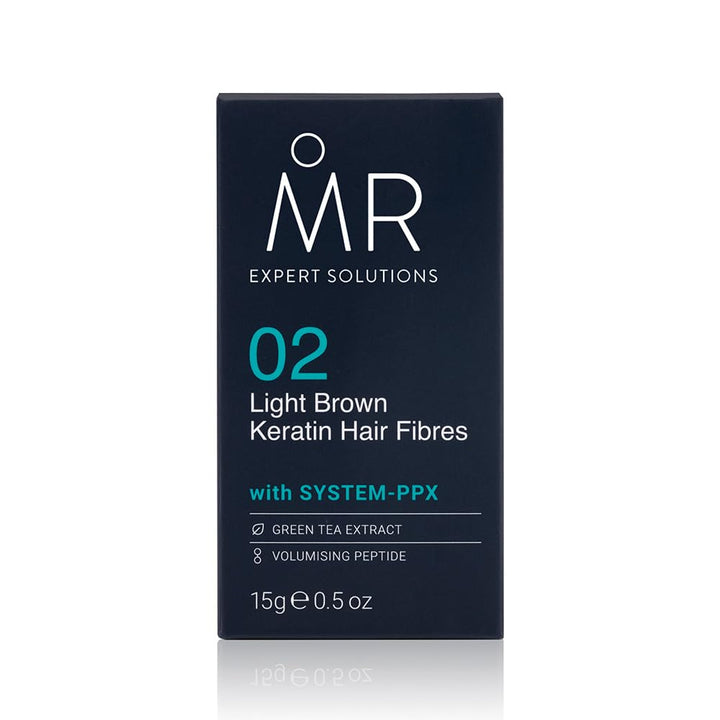 MR Hair Fibers Hellbraun, natürliche Männerhaaraufbaufaser mit Keratin und System PPX + Grüntee-Extr