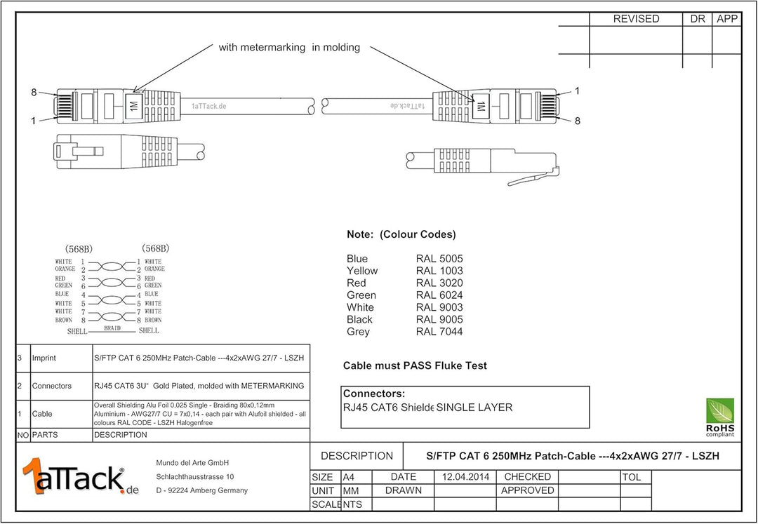 1aTTack.de 7,5m blau - 5 Stück Cat.6 Patchkabel Netzwerkkabel CAT6 S-FTP Gigabit Lan PIMF CAT 6 Kupf