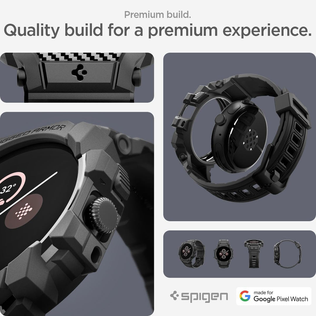 Spigen Rugged Armor Pro Hülle mit Armband Kompatibel mit Google Pixel Watch 3 45mm (2024) - Matt Sch