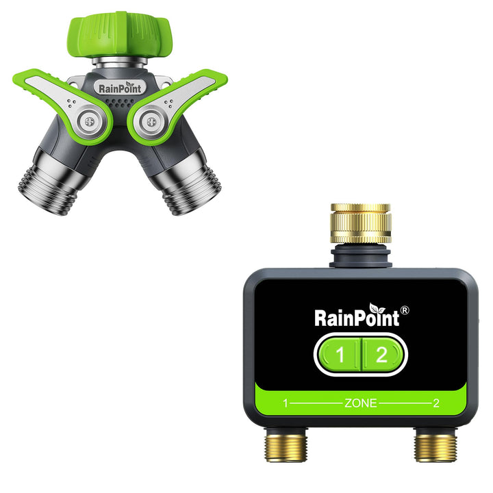 RAINPOINT 2 Wege Verteiler Wasser, 100% Metallgehäuse Verteiler &amp; Bewässerungscomputer WLAN 2 Ausgän