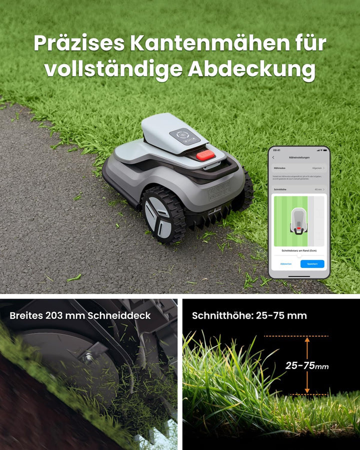 Terramow V1000 Mähroboter ohne Begrenzungskabel mit Garage, Tri-AI-Vision-Technologie ohne Draht-/RT