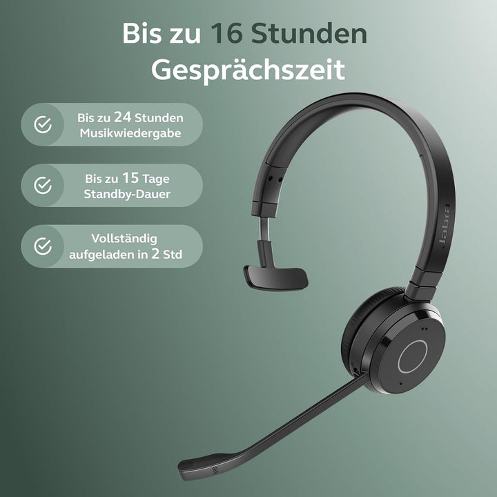 Jabra Evolve 65 TE (3. Auflage 2025) Kabelloses Bluetooth-Mono-Headset mit Mikrofon, Verbindung für