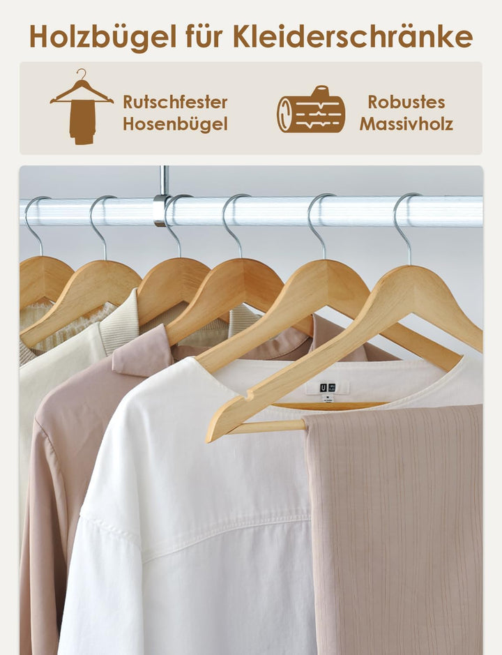 StorageWorks Kleiderbügel Holz, 20er-Pack, glatter Kleiderbügel aus Naturholz und 360° drehbarem Hak