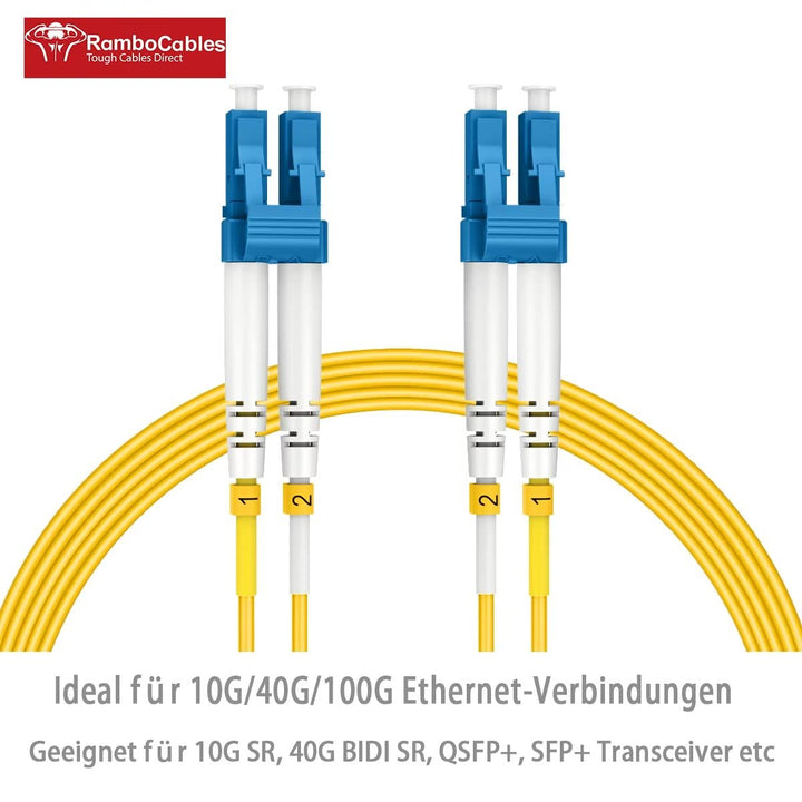 RamboCables LWL Patch-Kabel - OS2 LC auf LC Glasfaser-Kabel 60 m - Singlemode Duplex LSZH 9/125µm 10