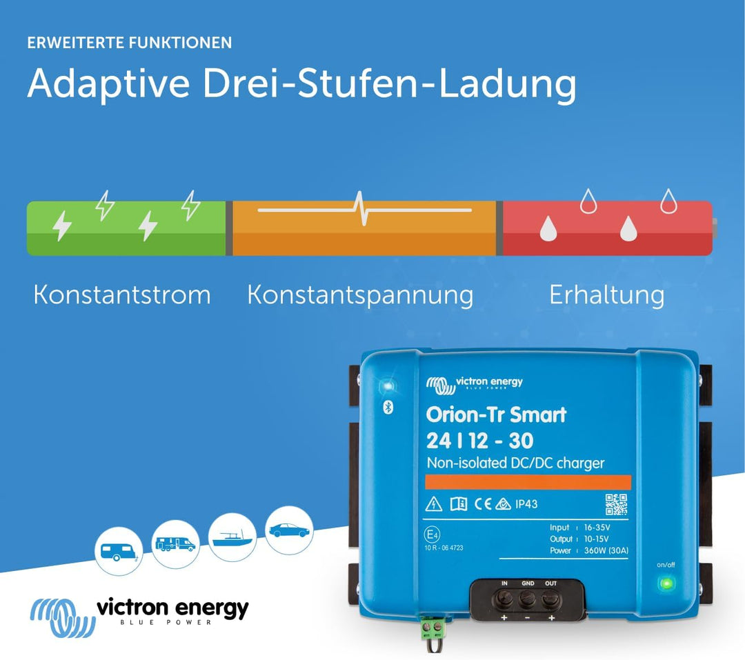 Victron Energy Orion-Tr Smart 24/12-Volt 30 Amp 360-Watt DC-DC Ladebooster, Nicht isoliert (Bluetoot