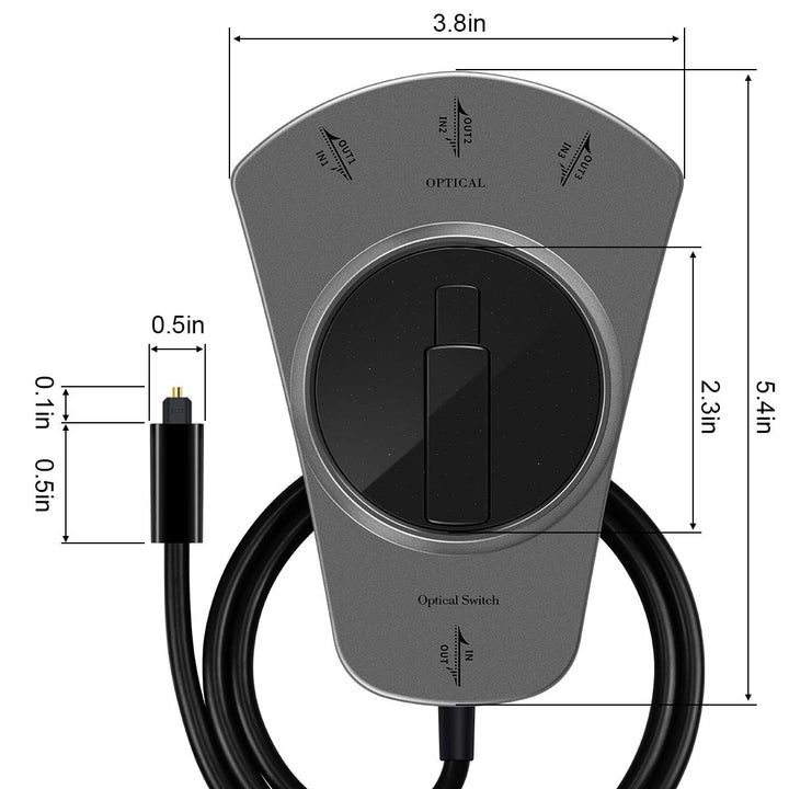 EMK Toslink Optischer Splitter 1x3, 3-Wege Digital Audio Verteiler mit Manuell Schalter, Kompatibel