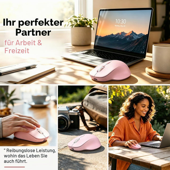 qaf Kabellose Dual-Mode Maus, Bluetooth &amp; 2,4 GHz Funkmaus, wiederaufladbare USB-C Wireless Maus mit