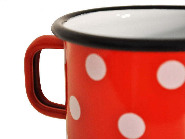 Madacha 4 Becher aus emailliertem Metall, Rot mit Punkten, 500 ml
