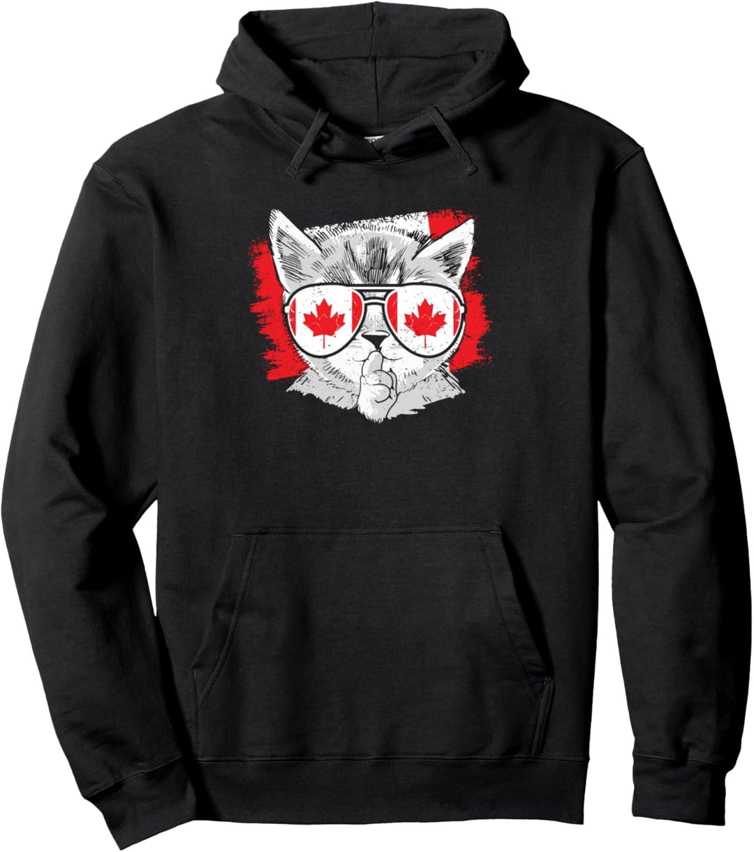 Canada Flag Cat Canadian Sunglasses Roots Leaf Pride Travel Pullover Hoodie