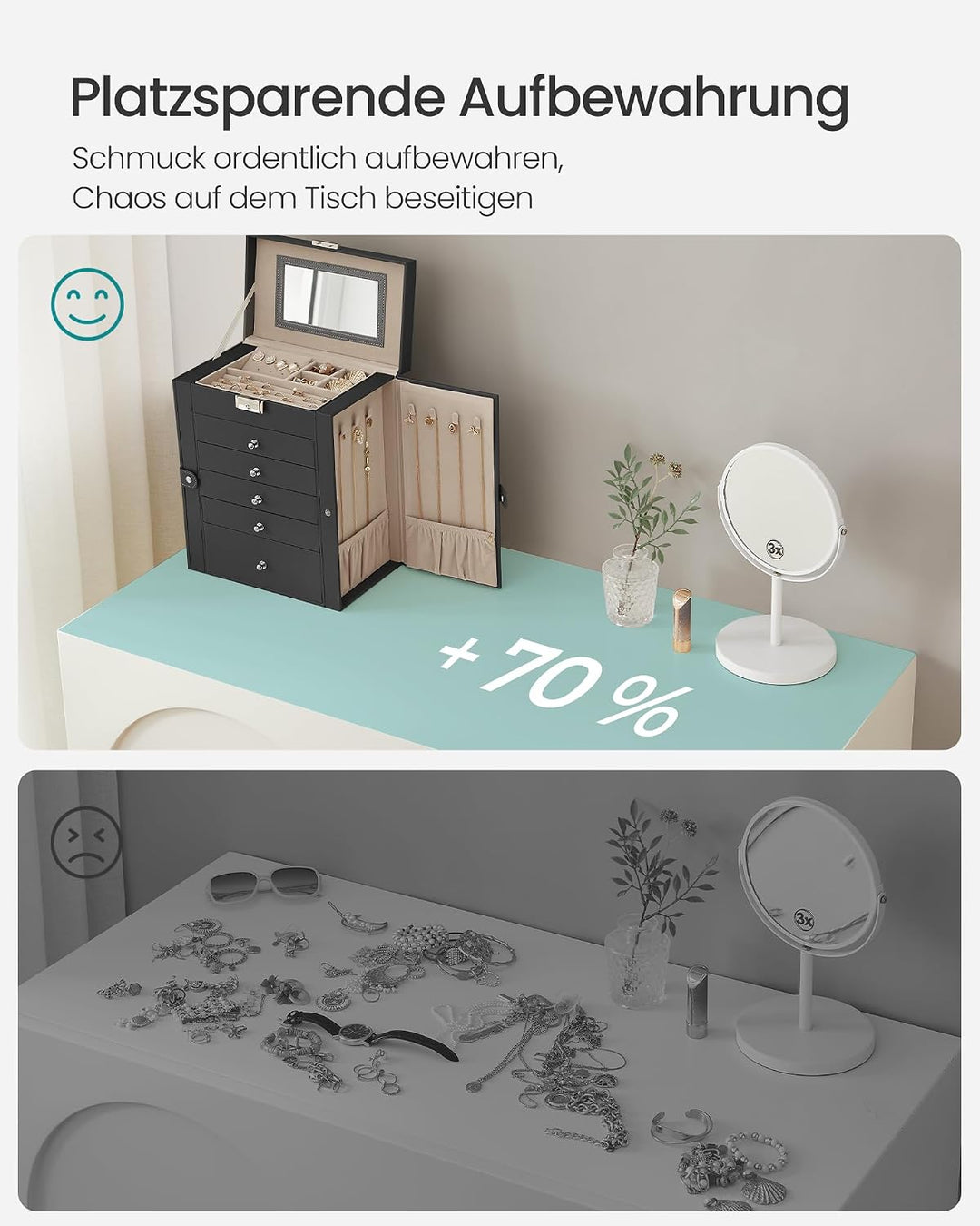 SONGMICS Schmuckkasten, grosse Schmuckschatulle mit 6 Ebenen, Schmuckkästchen mit seitlichen Klapptü
