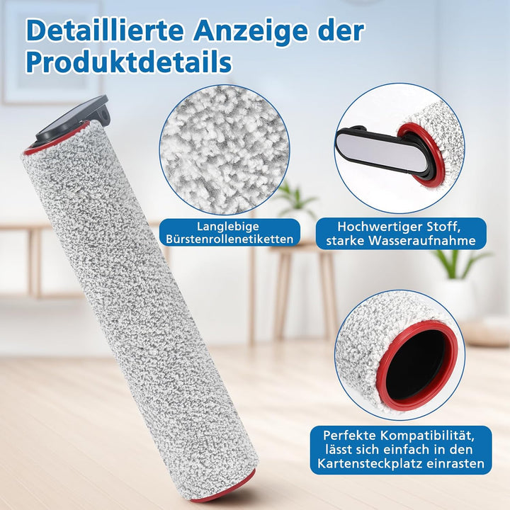 Bürstenrolle Filter Zubehör Kompatibel mit Dreame H12 Pro Trockensauger, 2 Bürstenrolle + 2 Filter +