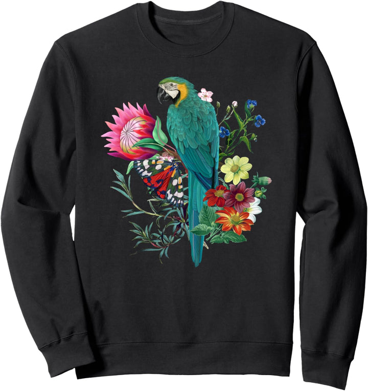 Aras, Papagei mit Blumen und Schmetterlingen Sweatshirt