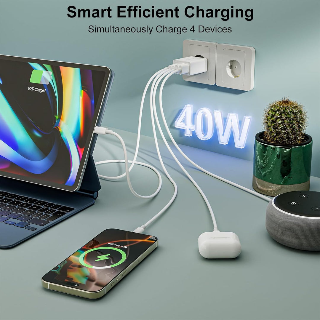 2er Pack USB C Ladegerät, 40W 4-Ports USB-C&amp;USB-A Mehrfach Typ C Schnellladegerät Netzteil Adapter S