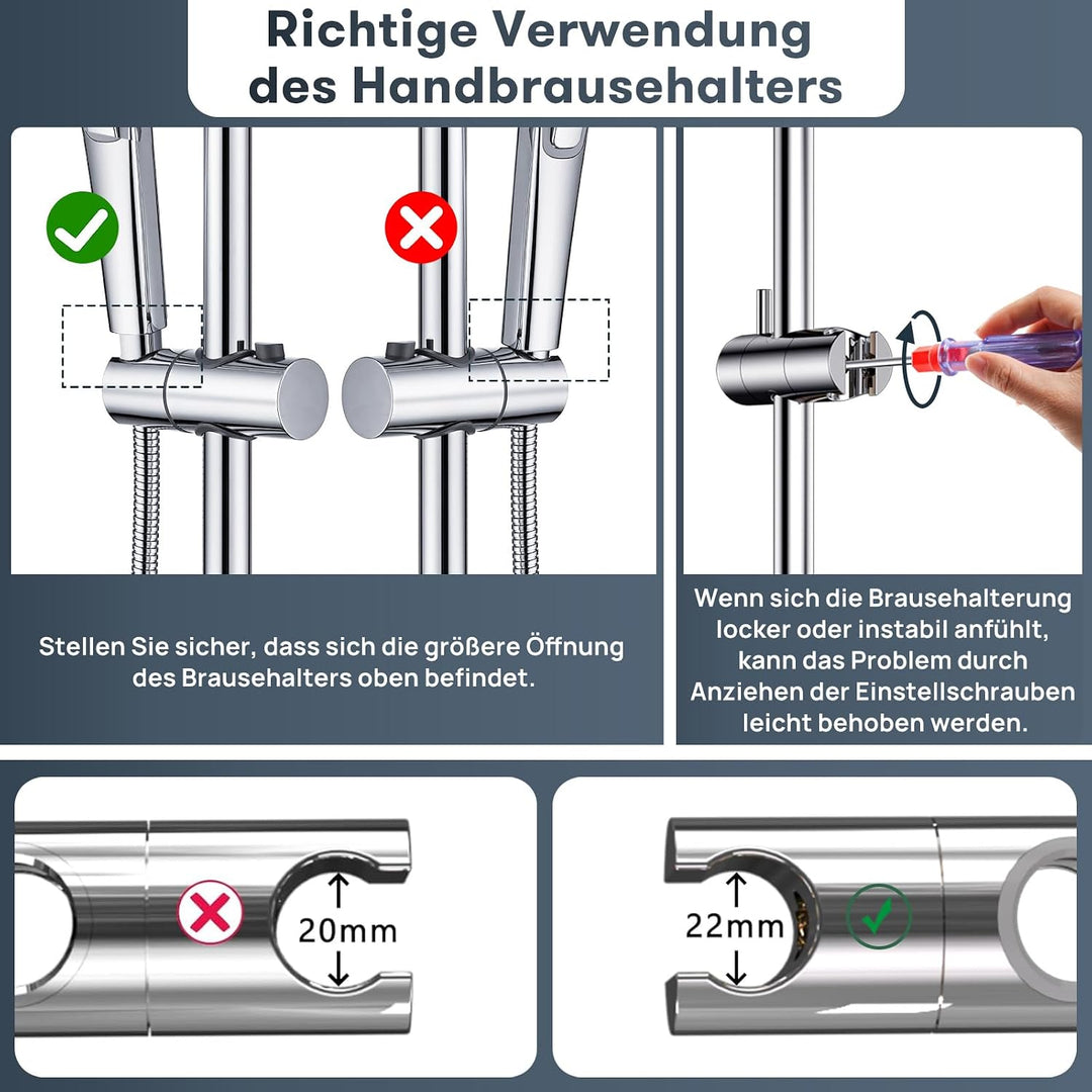 DETBOM Duschstange Edelstahl mit Handbrause 90cm, 3 Strahlarten Duschsystem, 360°Drehbar Duschkopfha