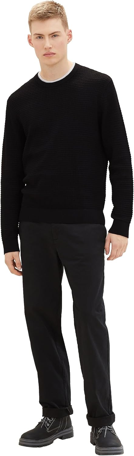 TOM TAILOR Denim Herren 2-in-1 Pullover aus Baumwolle mit unterlegtem Kragen S 29999 - Black, S 2999