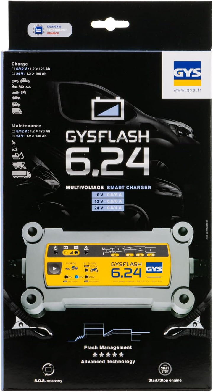 GYS GYSFLASH 6.24 029460 Automatikladegerät 6 V, 12 V, 24V 6A 6A 4A