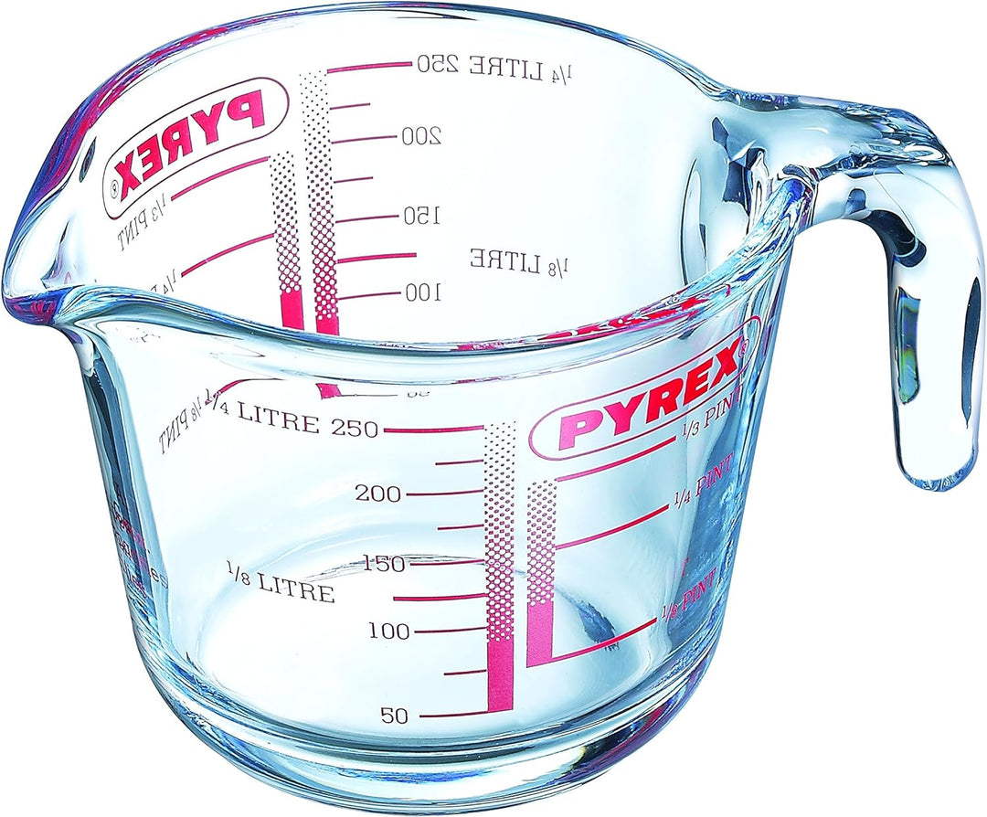 Messbecher 1l mit Deckel &amp; Classic Ultrabeständiger Messbecher aus Glas, Transparent, 0,25 l Bundle