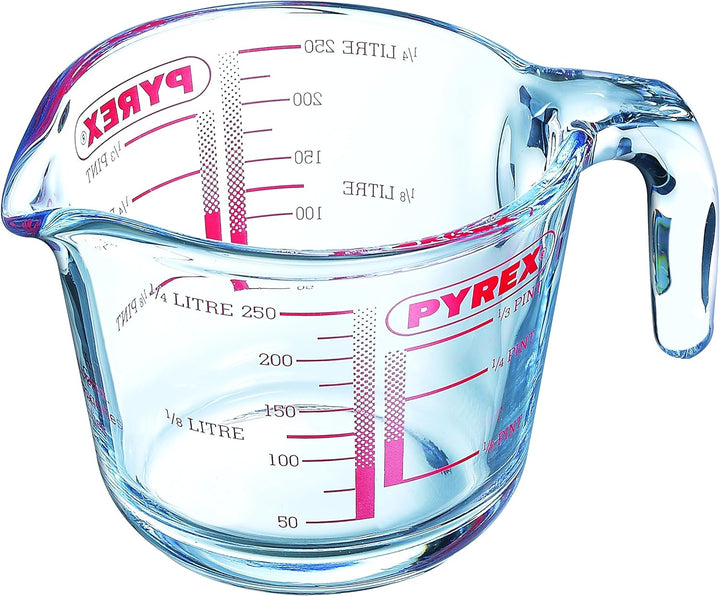 Messbecher 1l mit Deckel &amp; Classic Ultrabeständiger Messbecher aus Glas, Transparent, 0,25 l Bundle