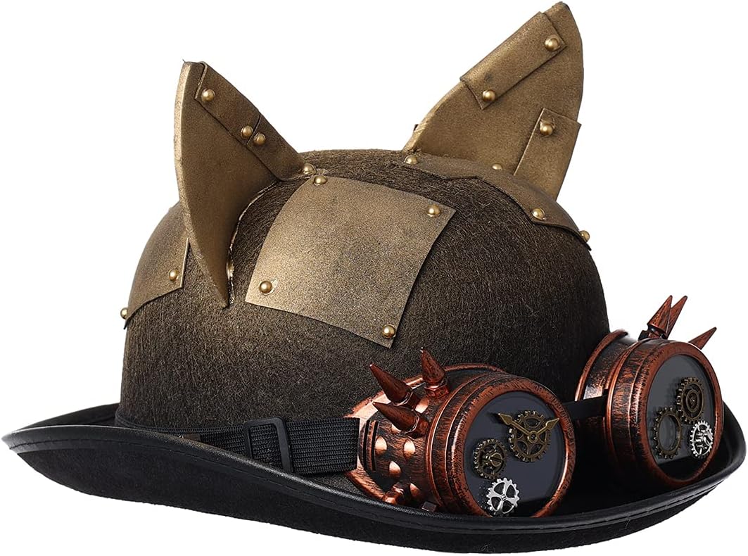 COSDREAMER Unisex Steampunk Zylinder Halloween Kostüm Hut mit Brille Braun Schwarz 10 Einheitsgrösse