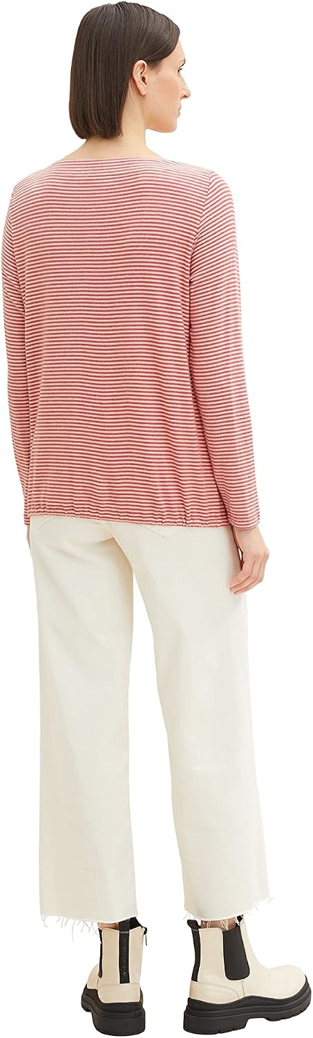 TOM TAILOR Damen Basic Langarmshirt mit Kordelzug XS 31475 - Pink Beige Stripe, XS 31475 - Pink Beig