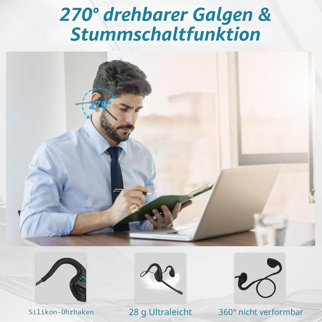 BANIGIPA Bluetooth-Headset mit Boom-Mikrofon, Open-Ear-Kopfhörer mit Geräuschunterdrückung Mikrofon,