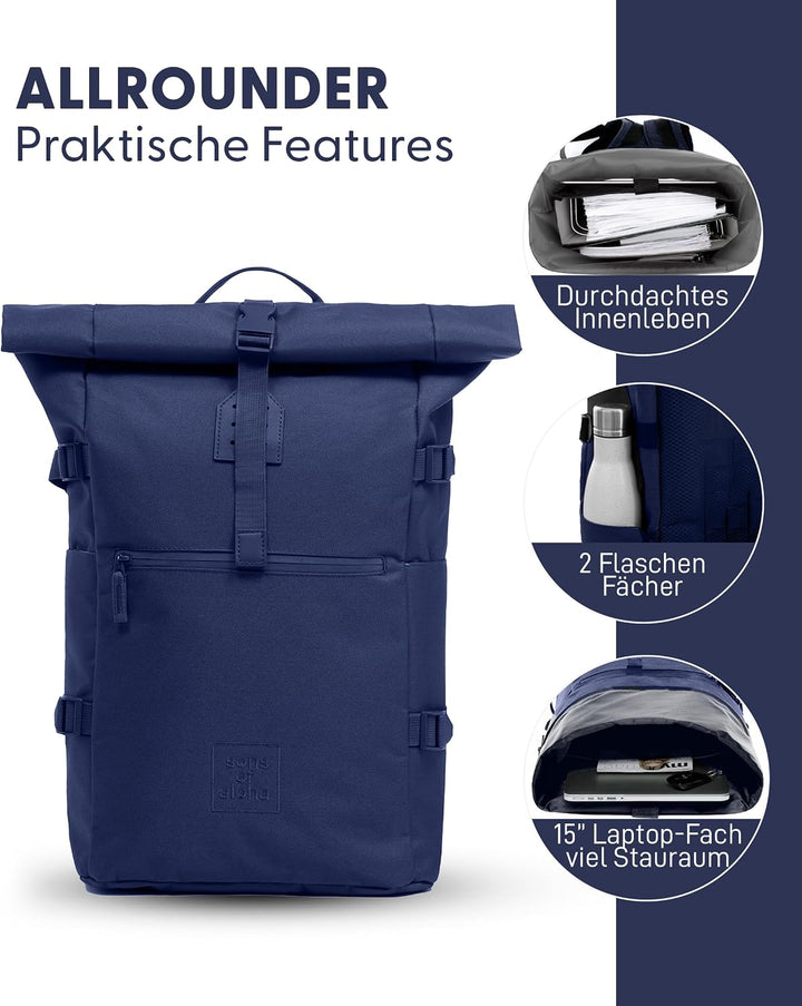 Rucksack Kane Roll-Top Kurierrucksack XL gross - PET recycelt, wasserabweisend - Wander-Rucksack Lap