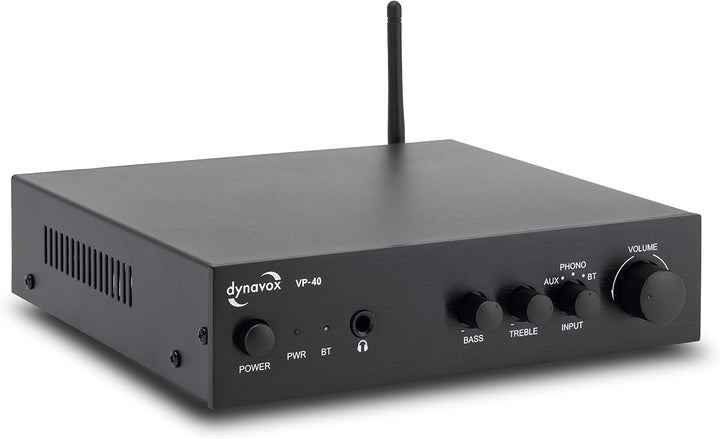 Dynavox VP-40 Stereo-Verstärker, kompakter HiFi-Verstärker mit Phono-Eingang für Plattenspieler, BT-