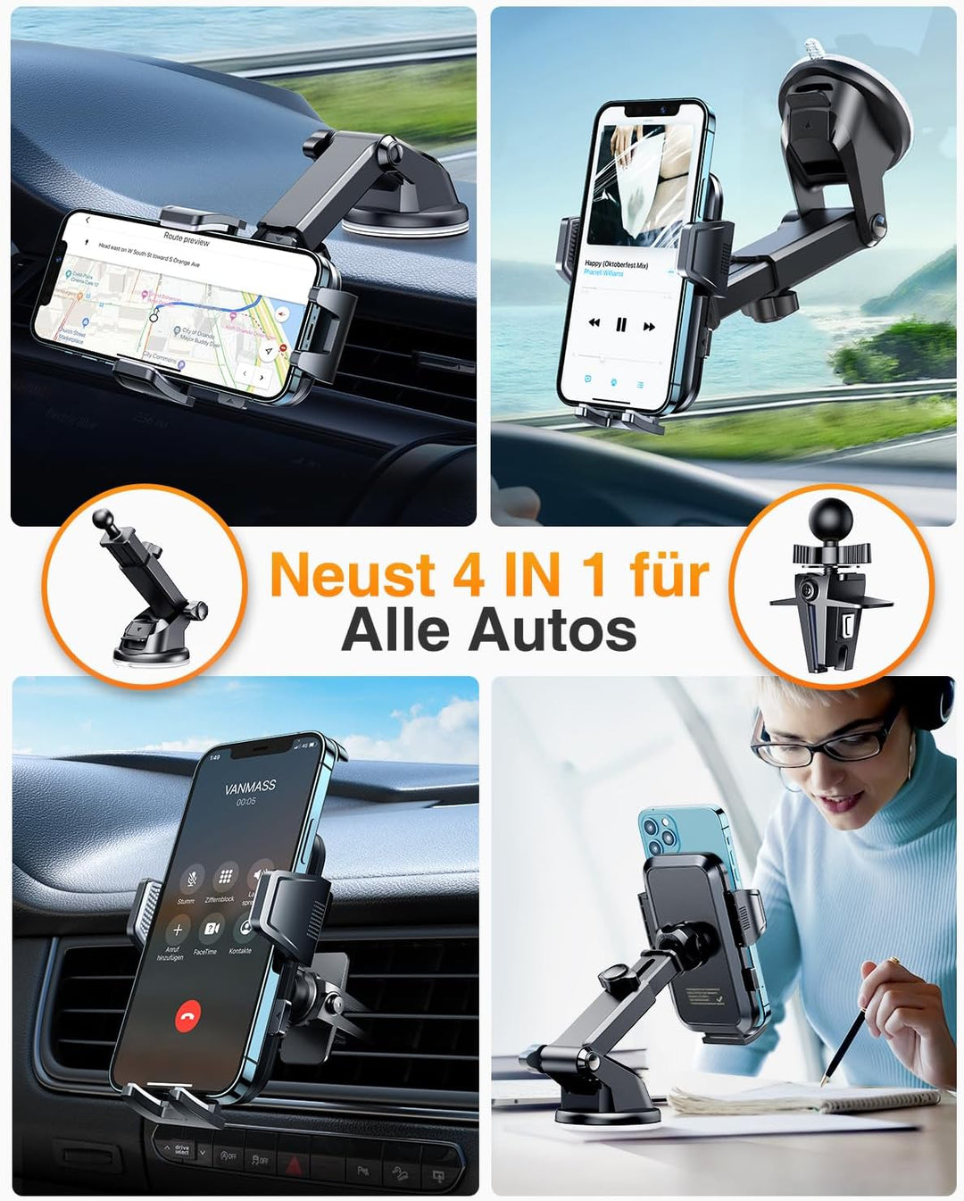 VANMASS Handyhalterung Auto [2022 Upgrade Saugkraft] Handy Halterung Auto Lüftung &amp; Saugnapf Univers