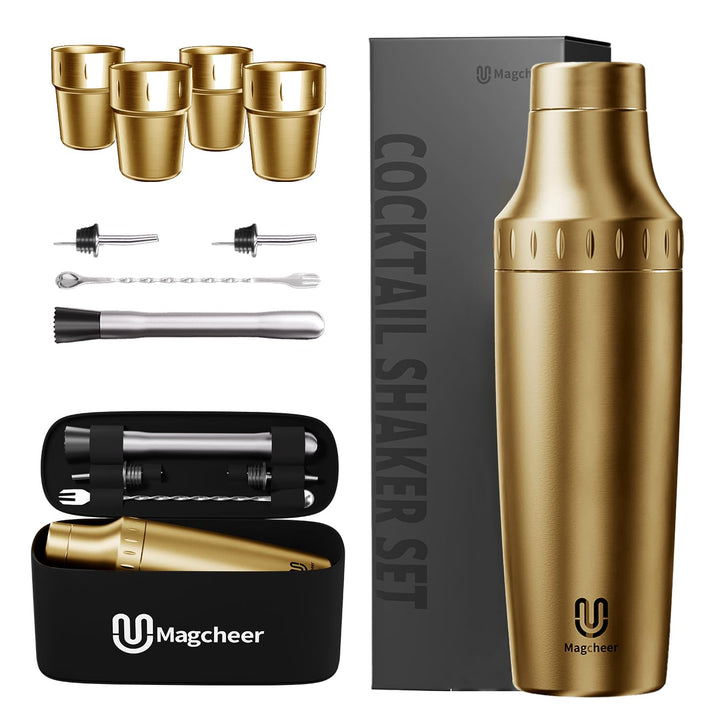 Cocktail Shaker Set mit Stapelbaren Bechern 900ml Premium Edelstahl Frostsicherer Doppelwand-Barkeep