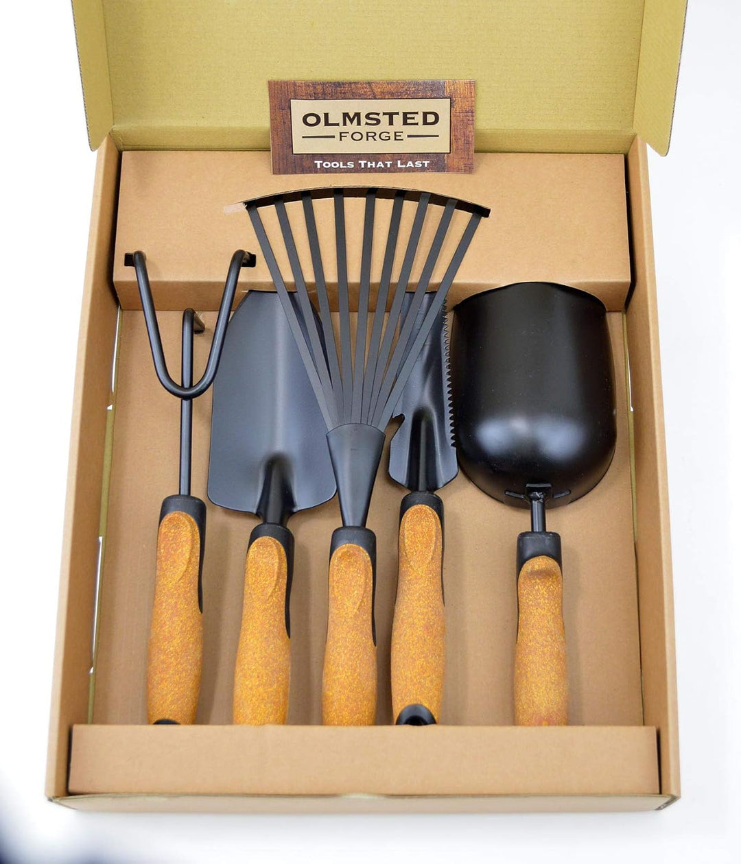 Olmsted Forge Gartenwerkzeug-Set, 5-teilig, robuster pulverbeschichteter Stahl, Korkgriff