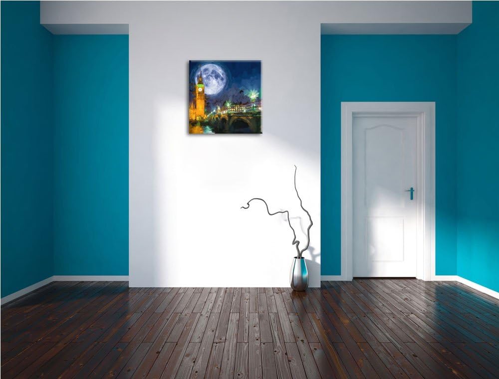 Pixxprint Big Ben vor dem Mond in London, Format: 70x70 auf Leinwand, 70x70