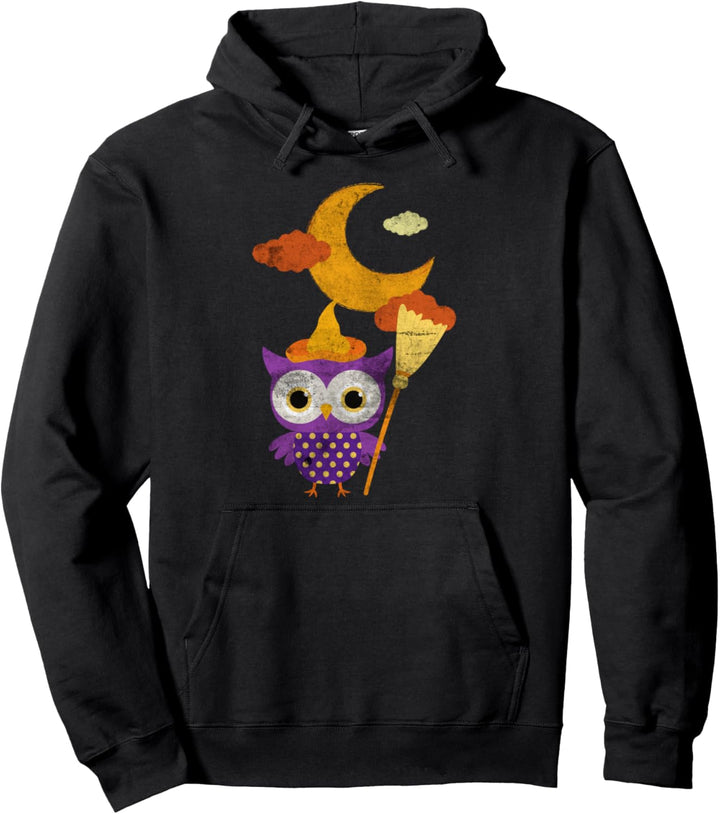 Halloween Nights Cute Owl Witch Hat Kawaii Design Pullover Hoodie