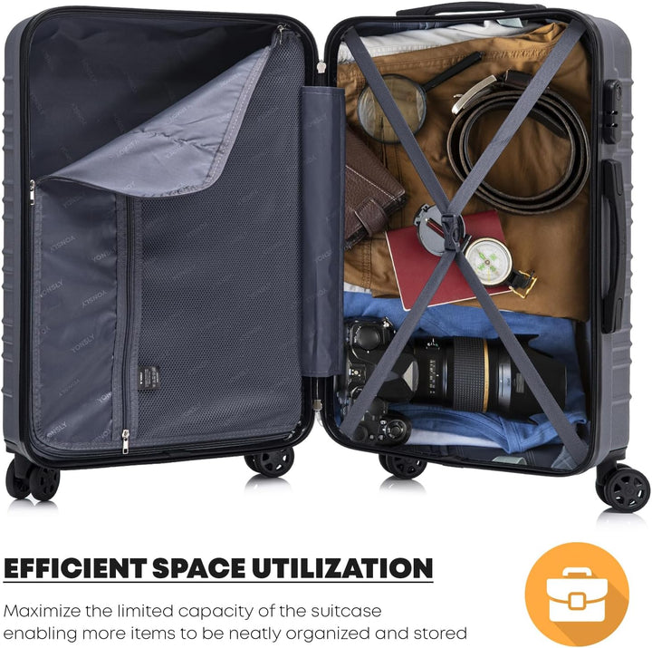Koffer Suitcase XL Grau, Trolley Reisekoffer, Rollkoffer Handgepäck mit 4 Rollen 360°, Hartschalenre
