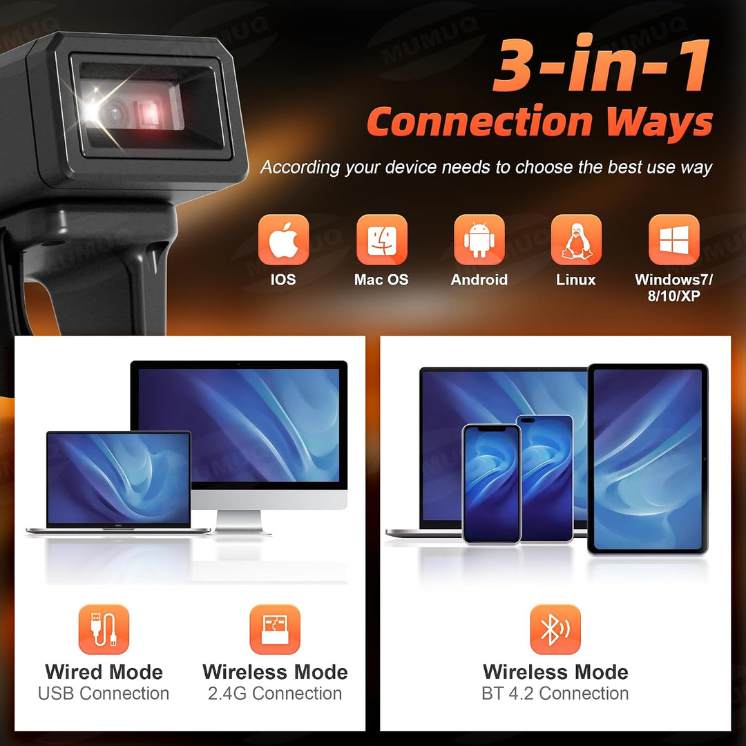 Wireless Barcode Scanner Kabelloser Mini 1D/2D QR Code Scanner Tragbarer
