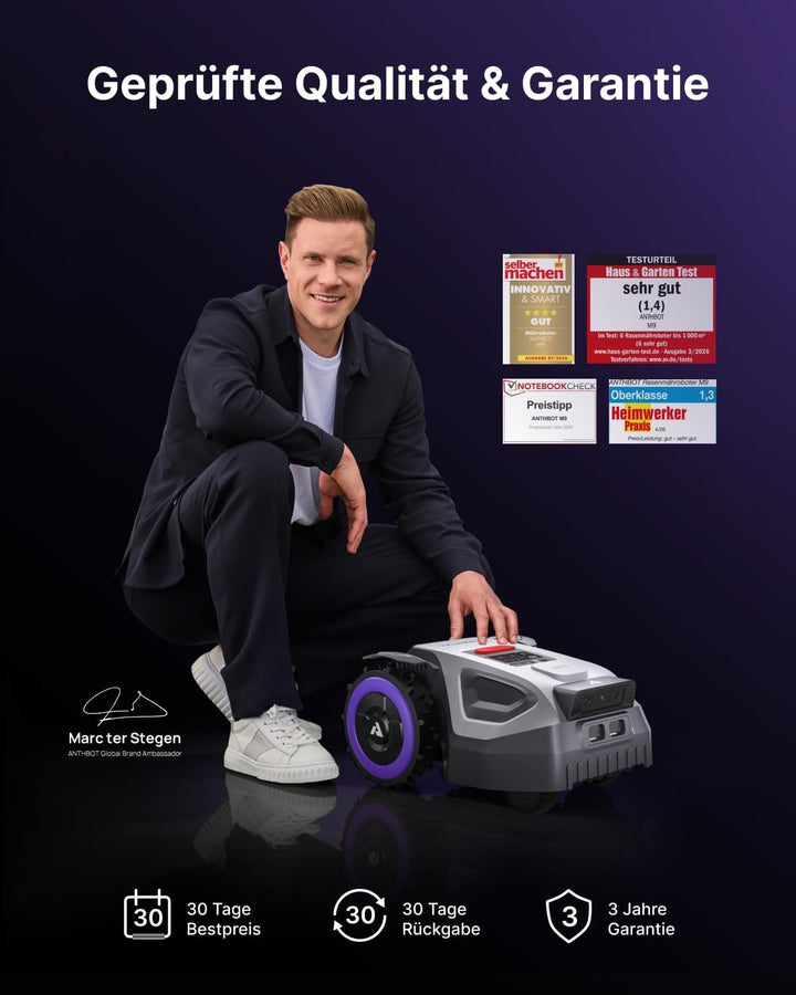 ANTHBOT M9 Set: Mähroboter ohne Begrenzungskabel inkl. NetRTK &amp; 4G Service (1 Jahr), Schnelle Instal